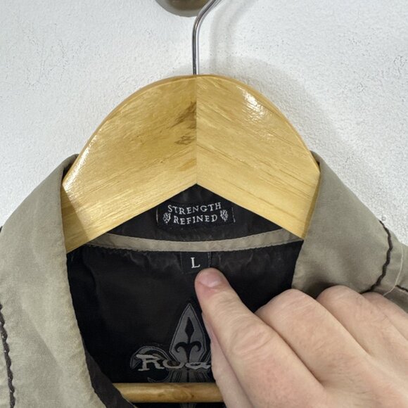 Roar Men L Embroidered Short Sleeve Short Green Gray Fleur De Lis - Picture 4 of 6